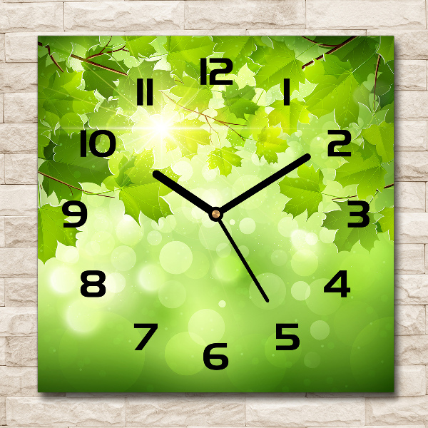 Square glass wall clock Chestnut leaves