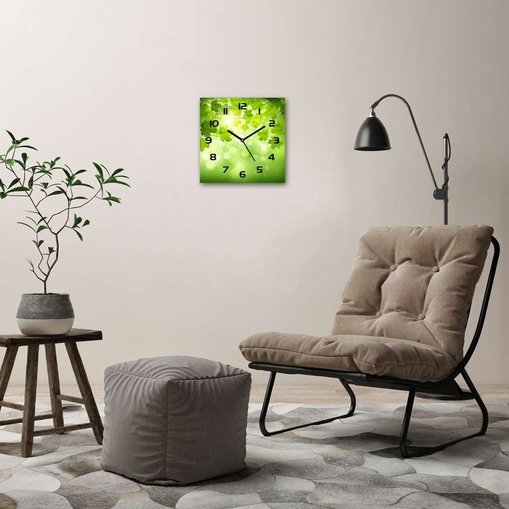 Square glass wall clock Chestnut leaves