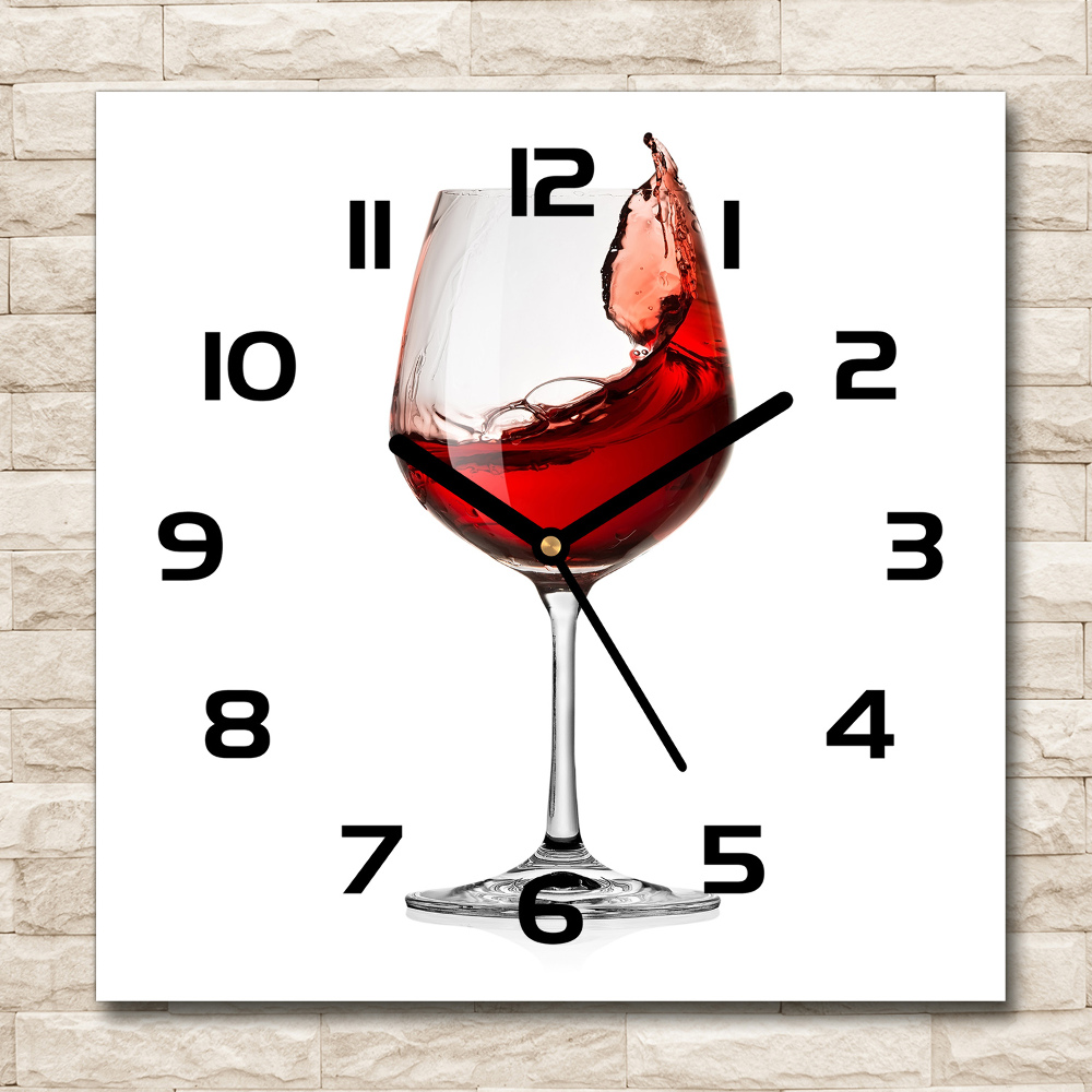 Square glass clock Red wine