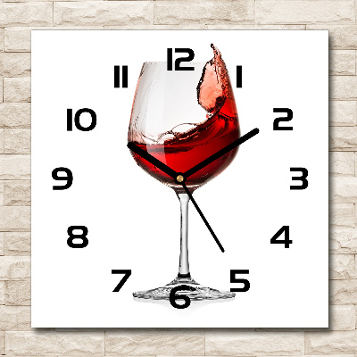 Square glass clock Red wine