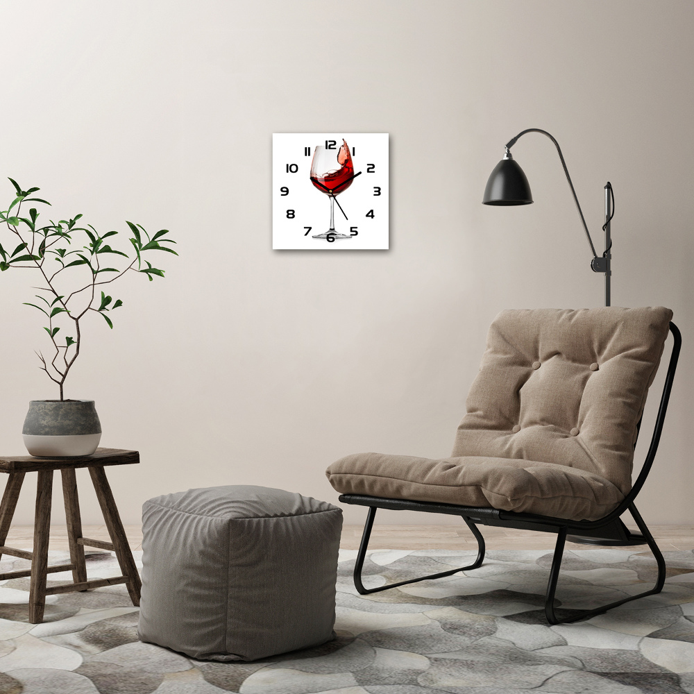 Square glass clock Red wine