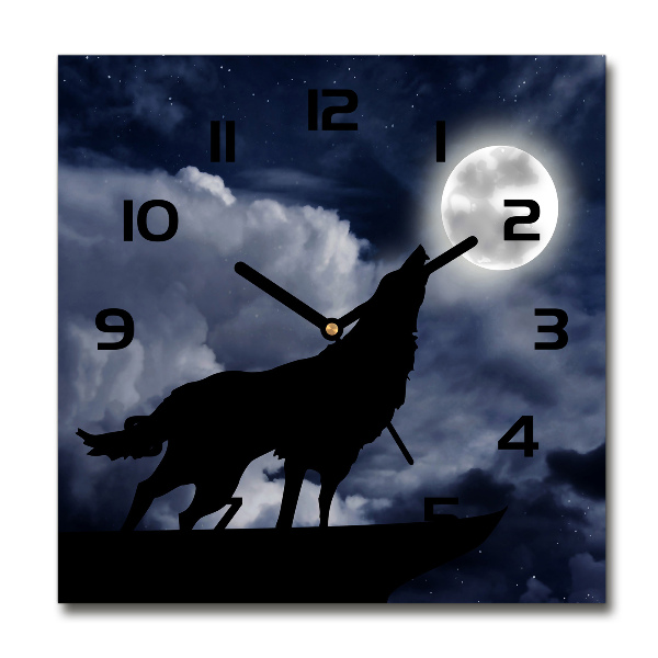 Square wall clock A howling wolf full