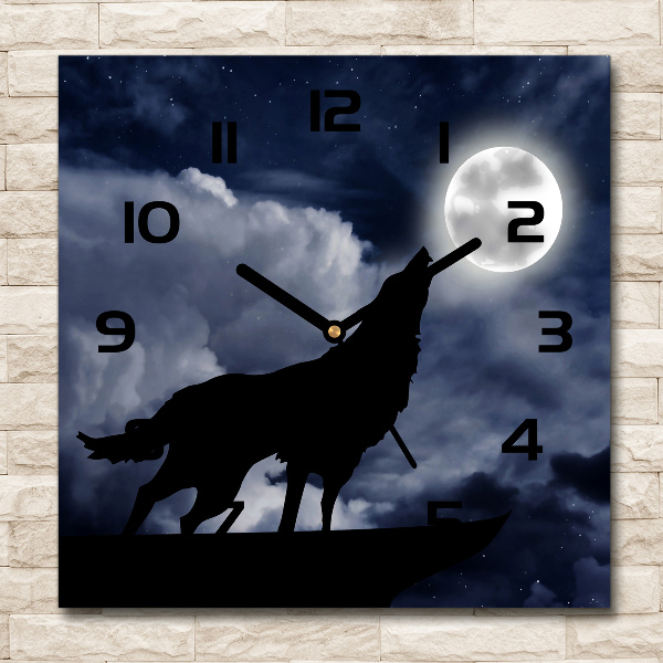 Square wall clock A howling wolf full