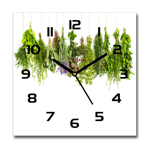 Square kitchen clock Herbs on a string