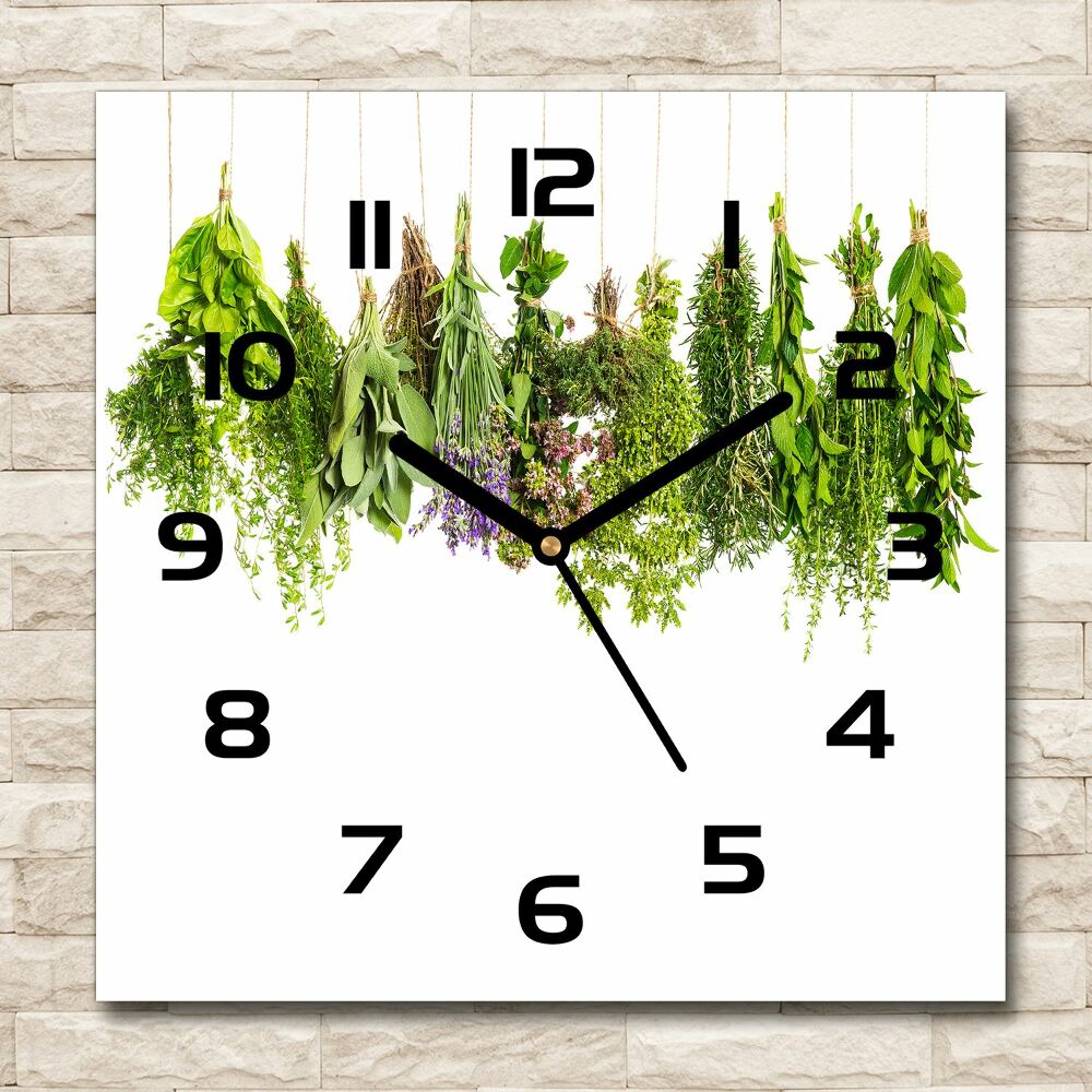 Square kitchen clock Herbs on a string