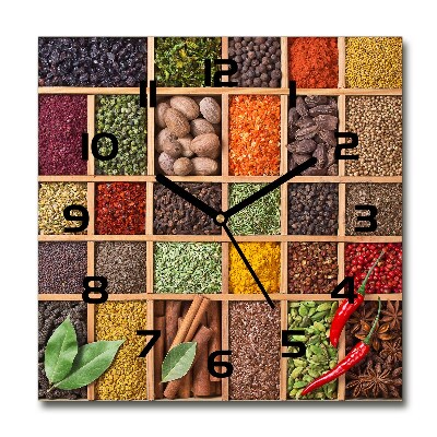 Square glass clock Spices and herbs