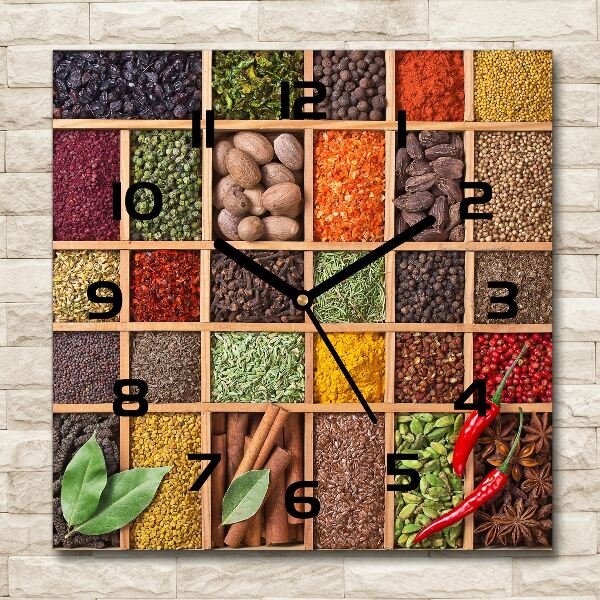 Square glass clock Spices and herbs