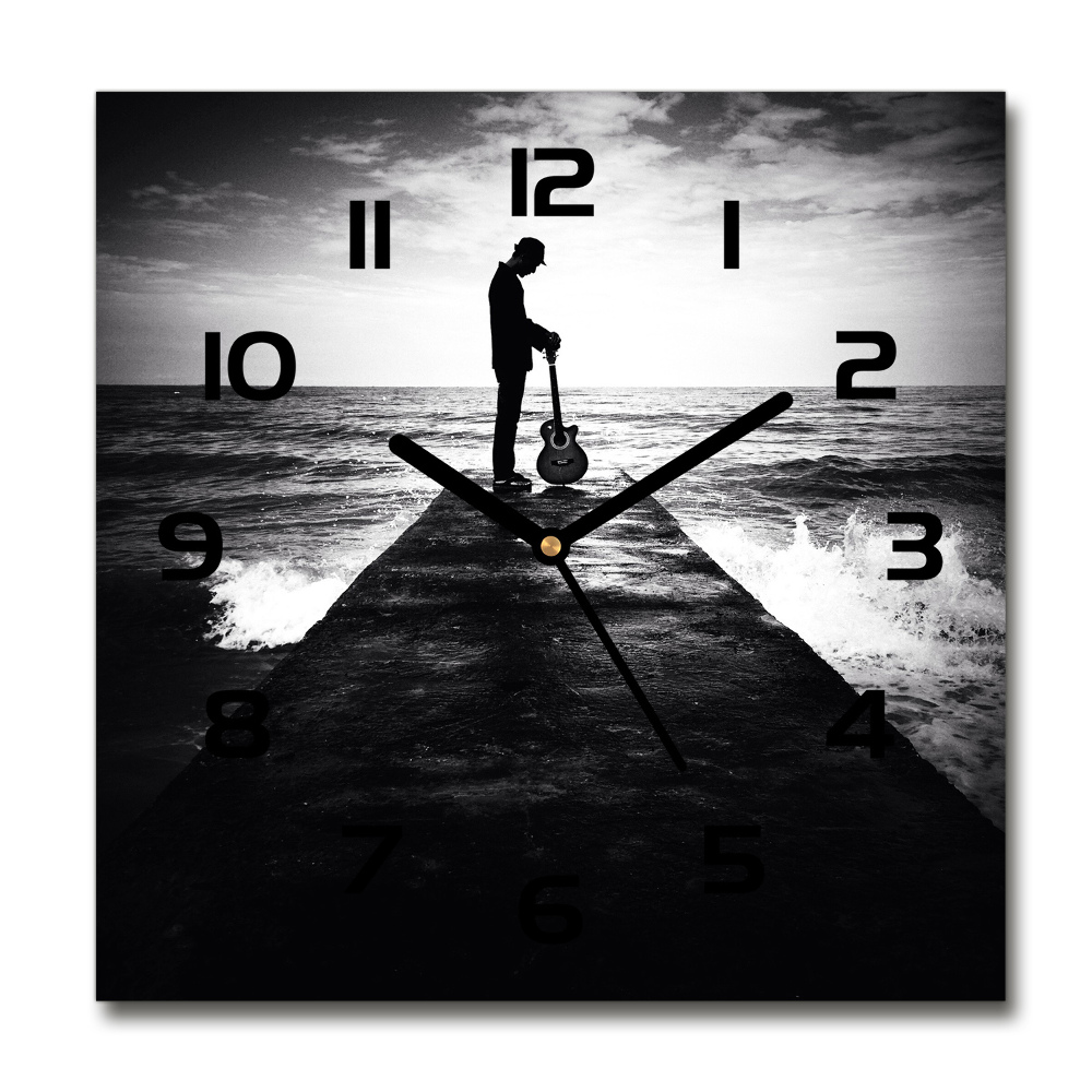 Square wall clock Guitarist on the pier