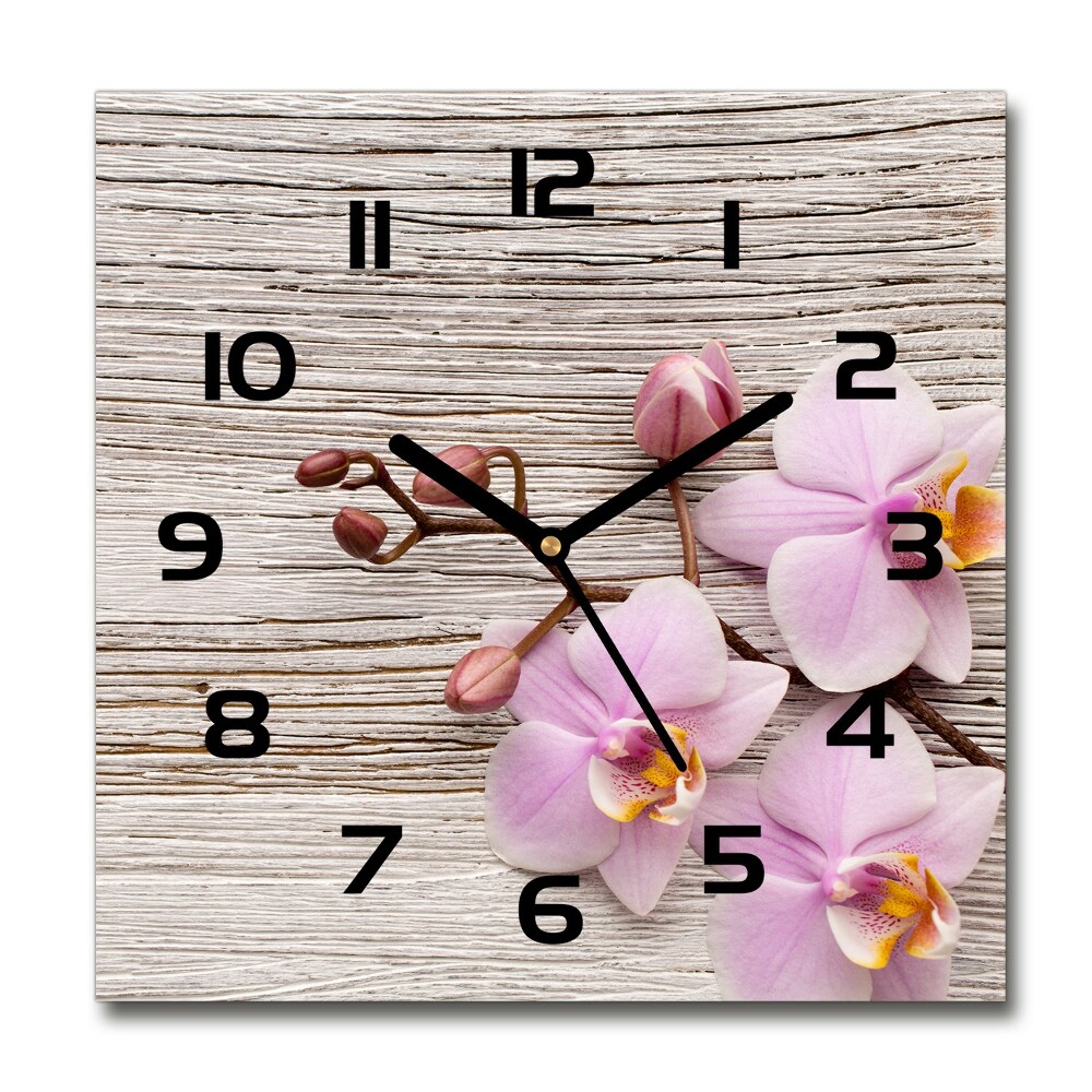 Square kitchen clock Orchid on wood