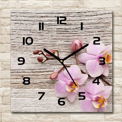 Square kitchen clock Orchid on wood