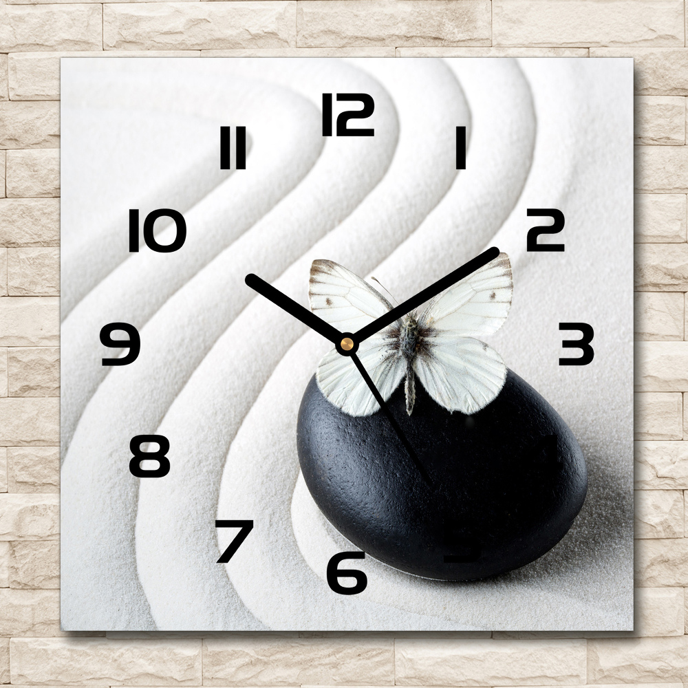 Square wall clock Zen stone and butterfly