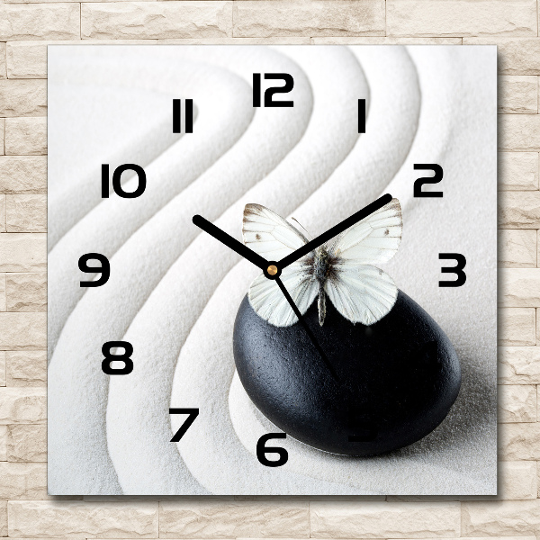 Square wall clock Zen stone and butterfly