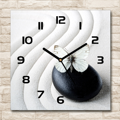 Square wall clock Zen stone and butterfly