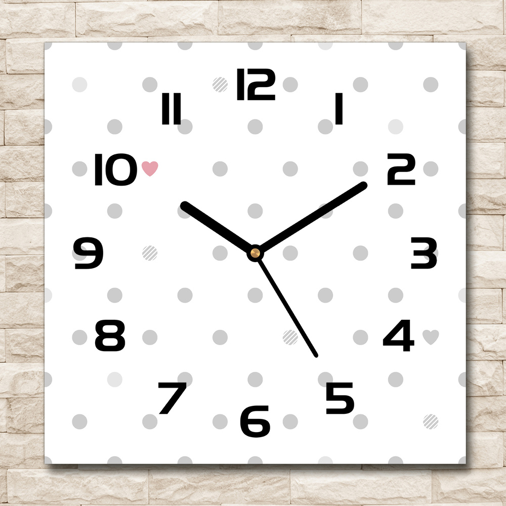 Square kitchen clock Dots and hearts