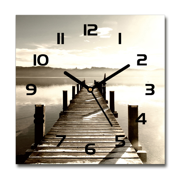 Square glass wall clock Wooden pier