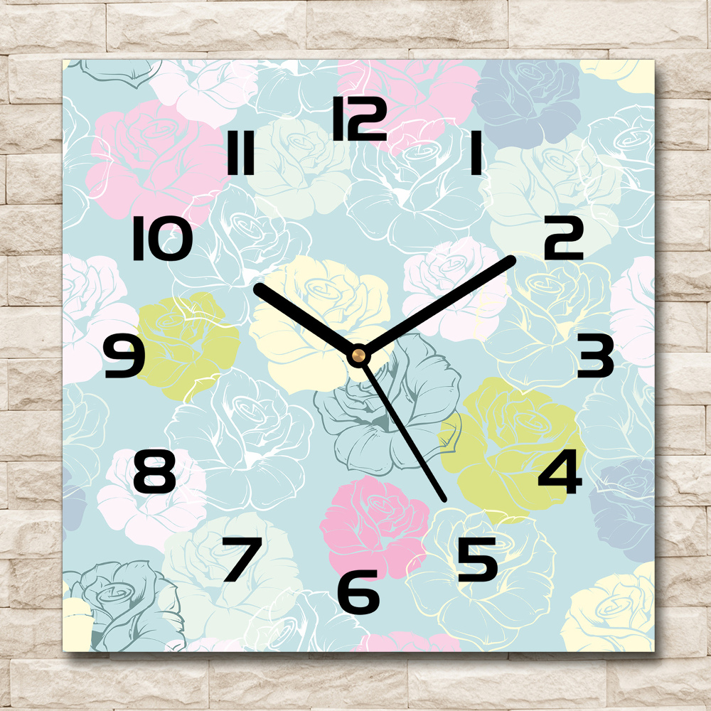 Square wall clock Roses