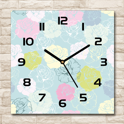 Square wall clock Roses