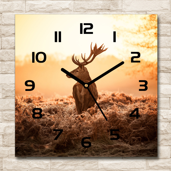 Square wall clock Deer sunrise