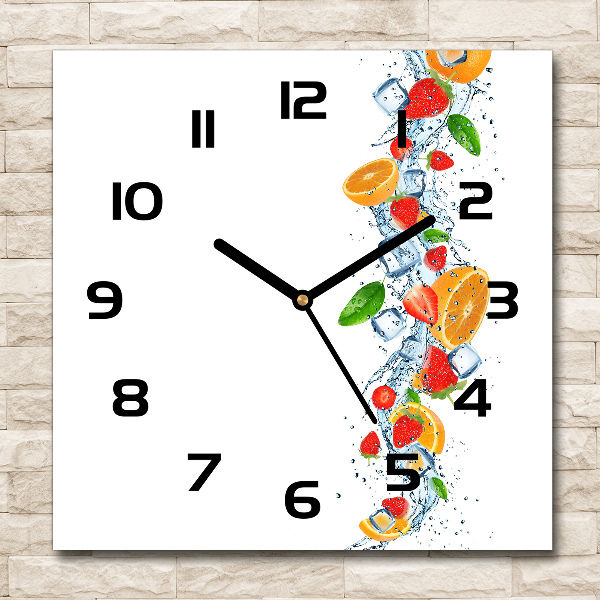 Square glass wall clock Ice fruit