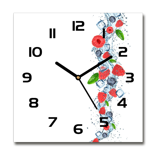 Square glass wall clock Forest fruits with ice