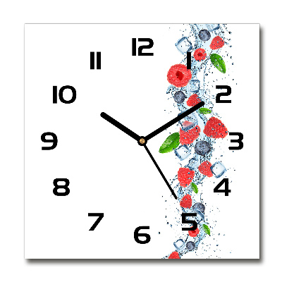 Square glass wall clock Forest fruits with ice