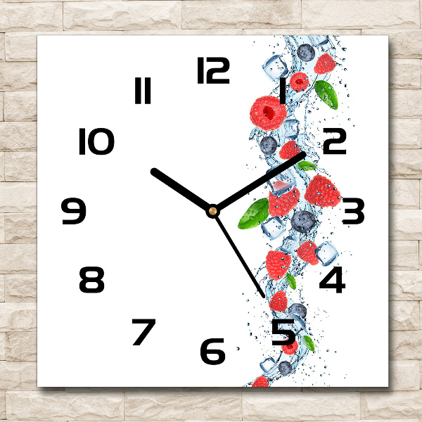 Square glass wall clock Forest fruits with ice