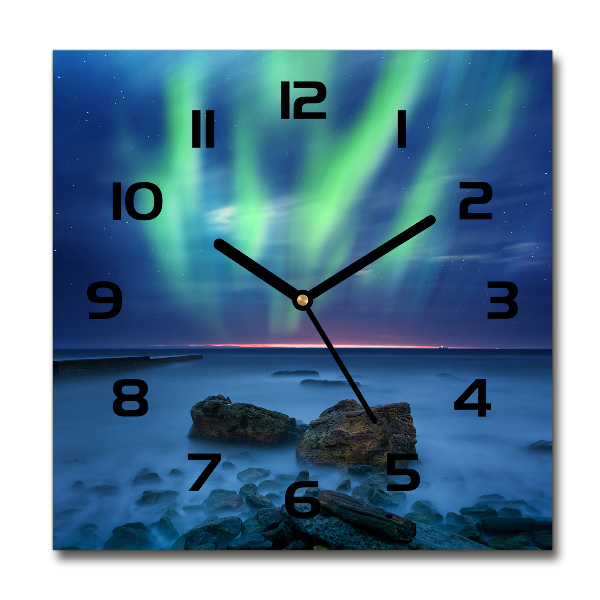 Square glass wall clock Northern lights