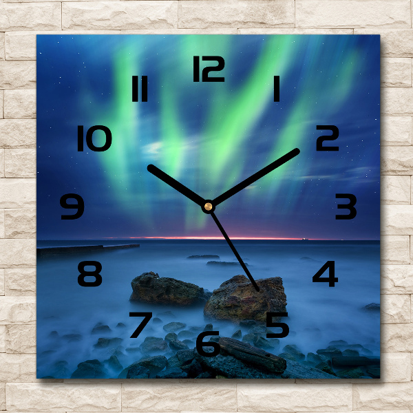 Square glass wall clock Northern lights