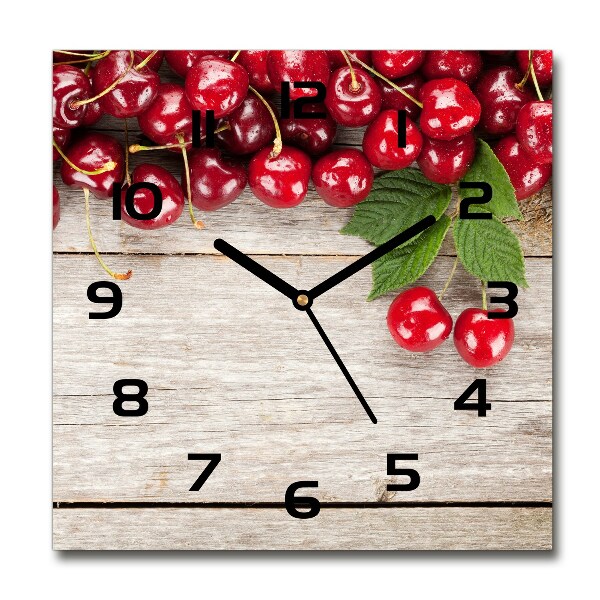 Square wall clock Cherries on wood