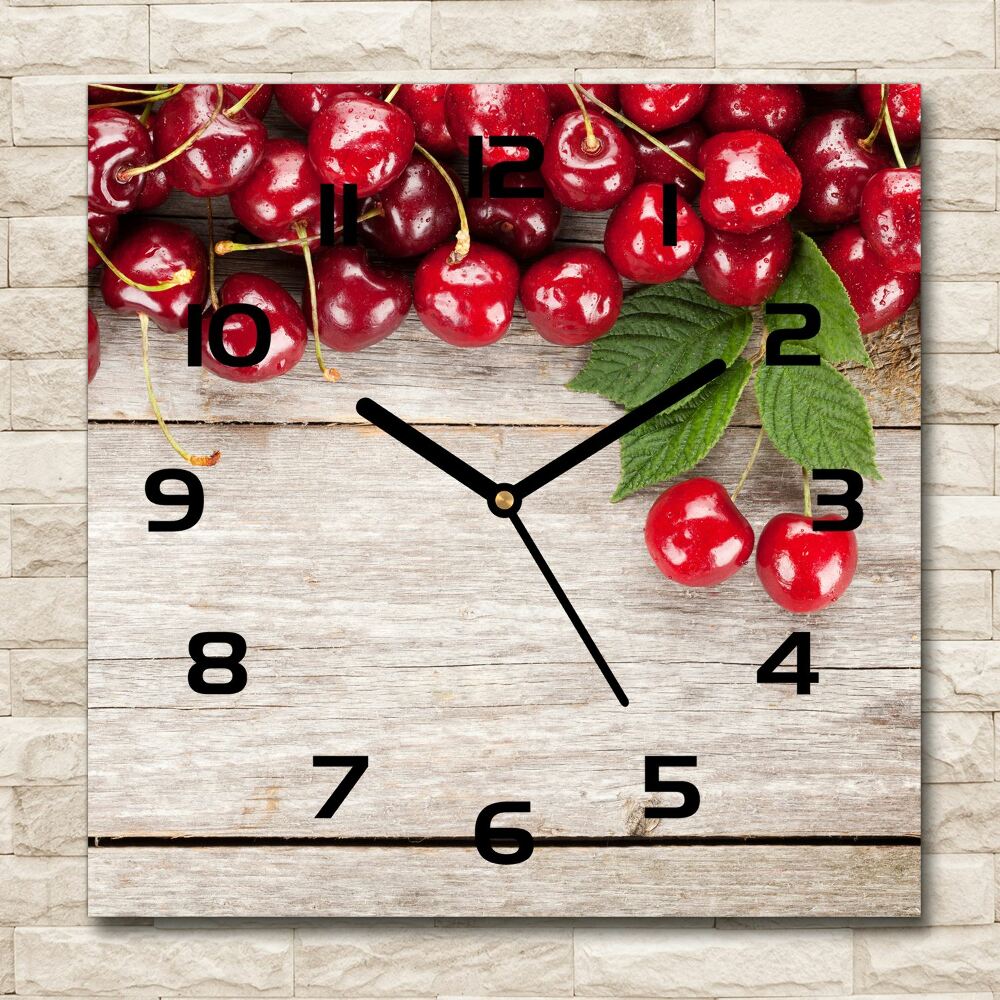 Square wall clock Cherries on wood