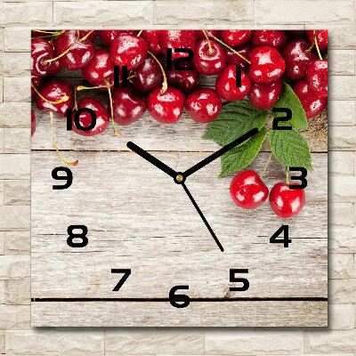 Square wall clock Cherries on wood