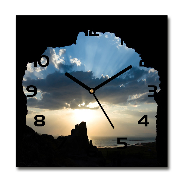 Square glass wall clock Sunset