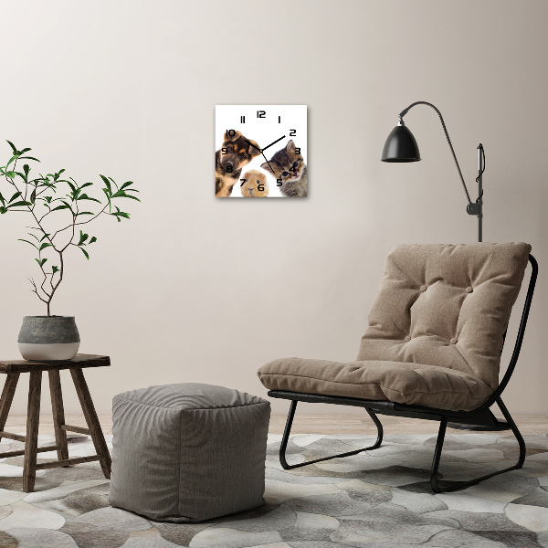 Square glass wall clock Pets