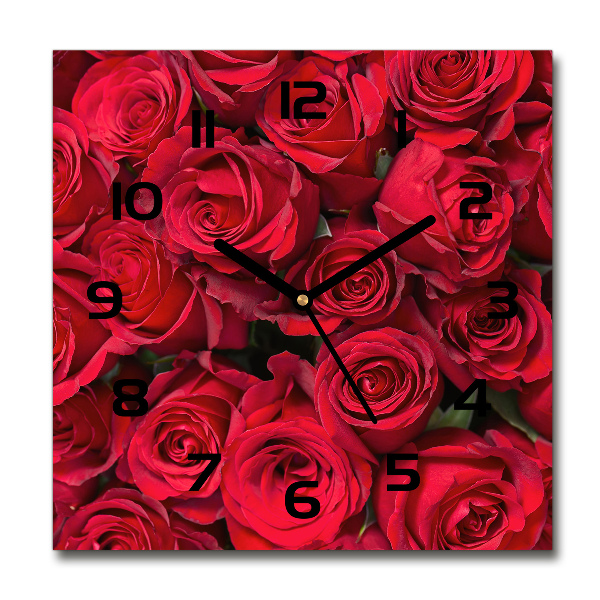 Square kitchen clock Red roses