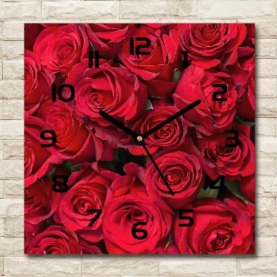 Square kitchen clock Red roses