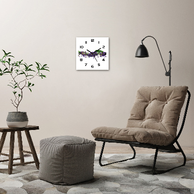 Square glass wall clock Lavender