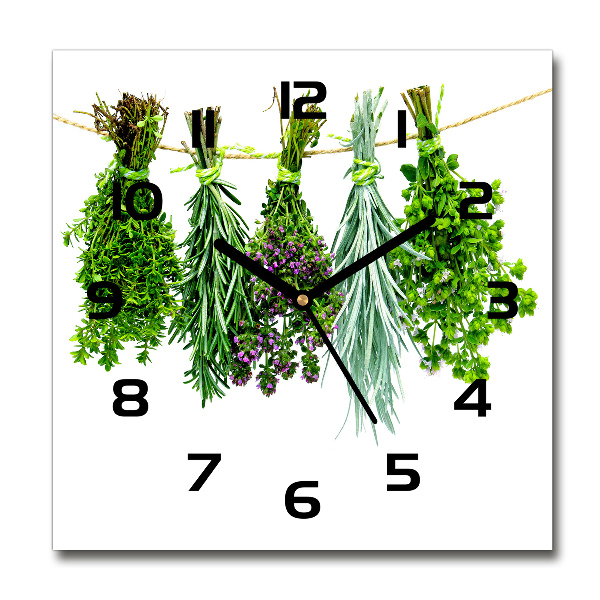 Square kitchen clock Herbs on a string