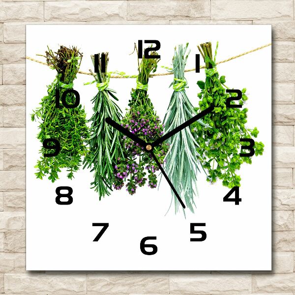 Square kitchen clock Herbs on a string