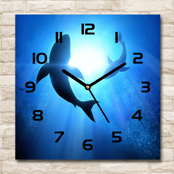 Square wall clock Two sharks