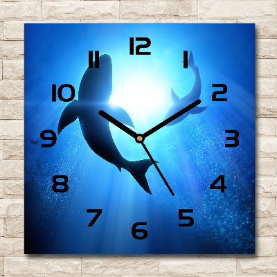 Square wall clock Two sharks