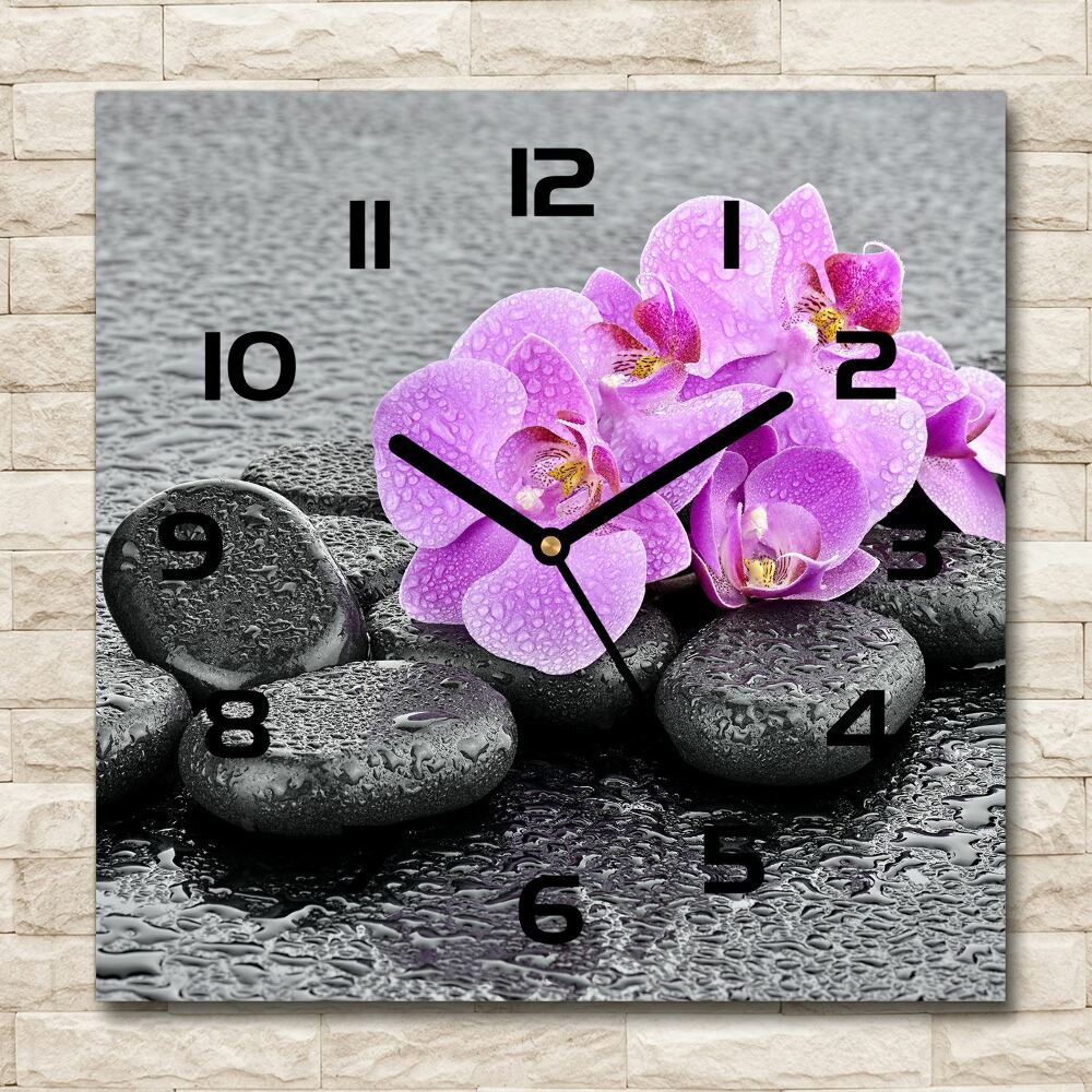 Square wall clock Stones orchids