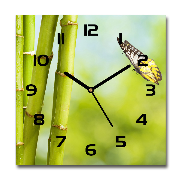 Square wall clock Bamboo and butterfly