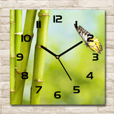 Square wall clock Bamboo and butterfly