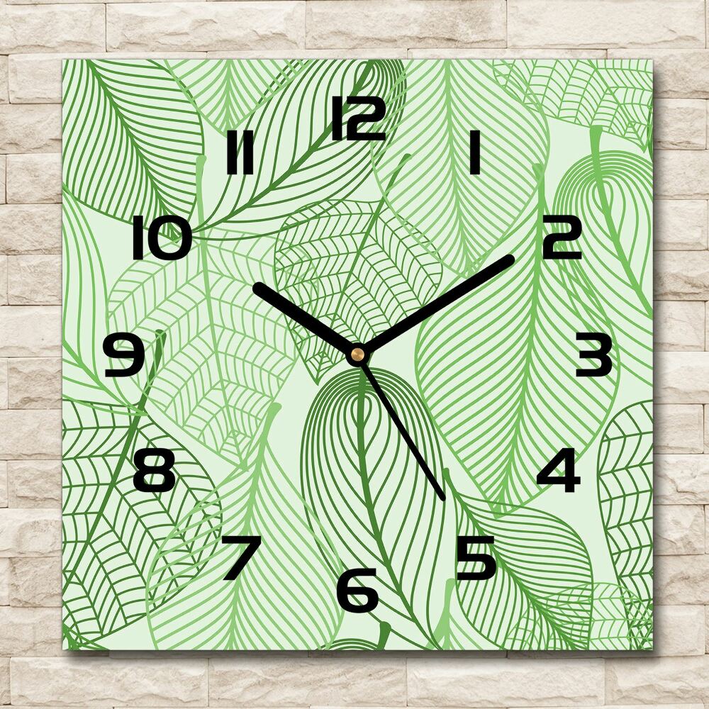 Square kitchen clock Pattern leaves