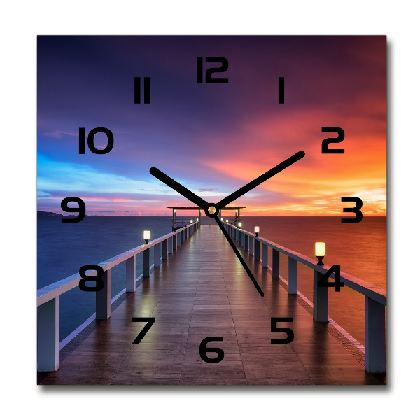 Square wall clock Wooden bridge