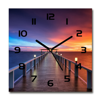 Square wall clock Wooden bridge