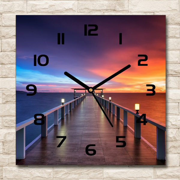 Square wall clock Wooden bridge