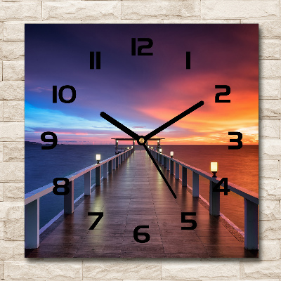 Square wall clock Wooden bridge