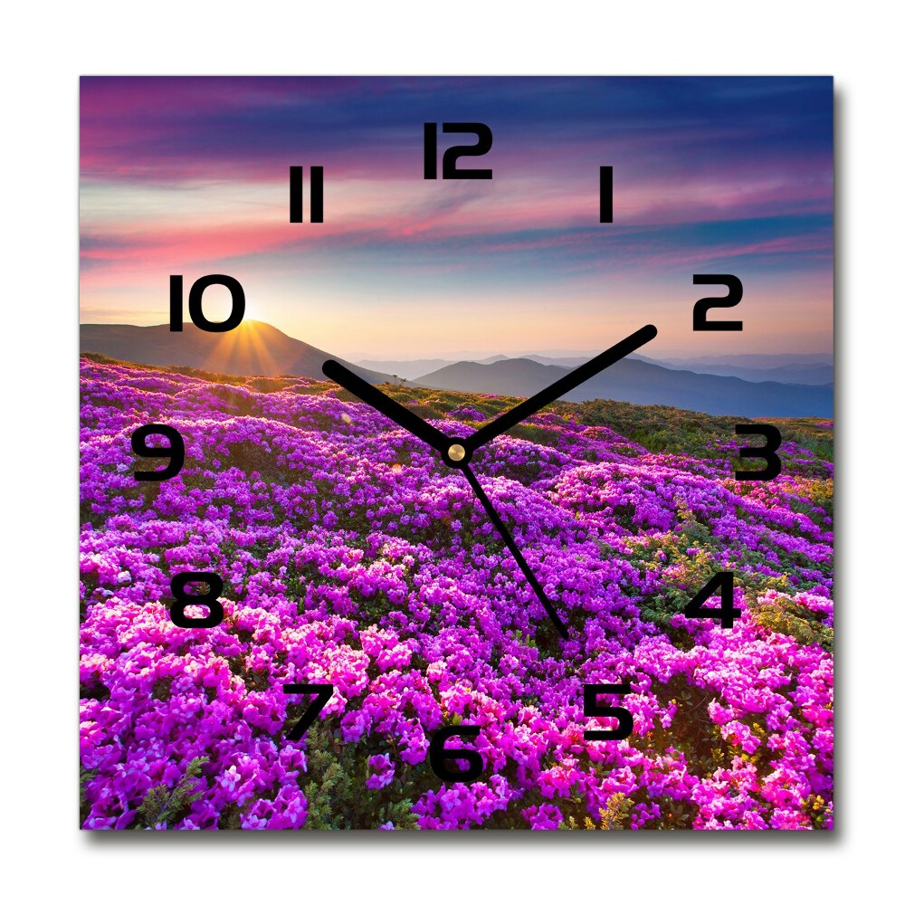 Square glass wall clock Flowers in the mountains