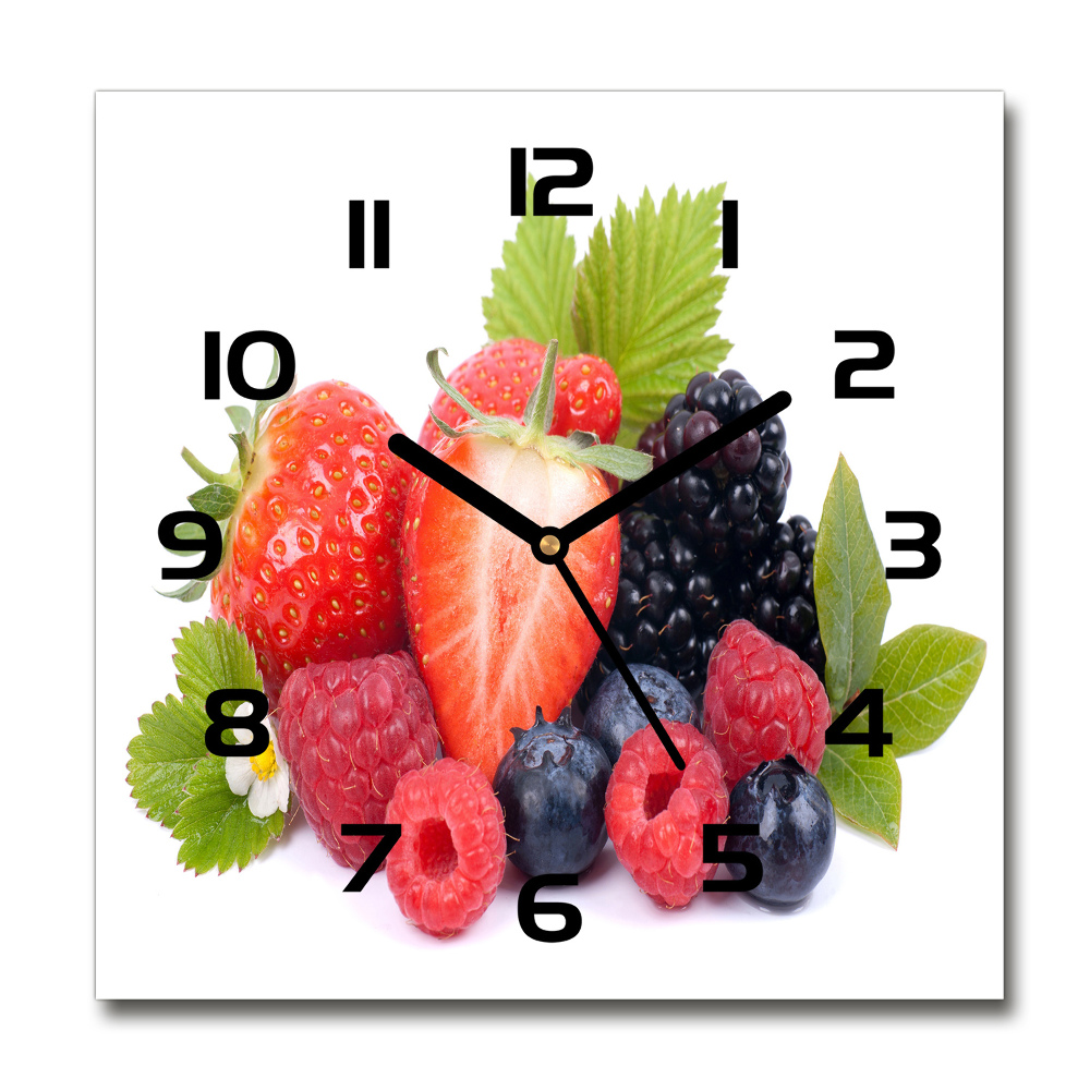 Square glass wall clock Forest fruits